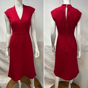 By Anthropologie Women’s 4 Red Midi V-Neck Crepe Sheath Dress